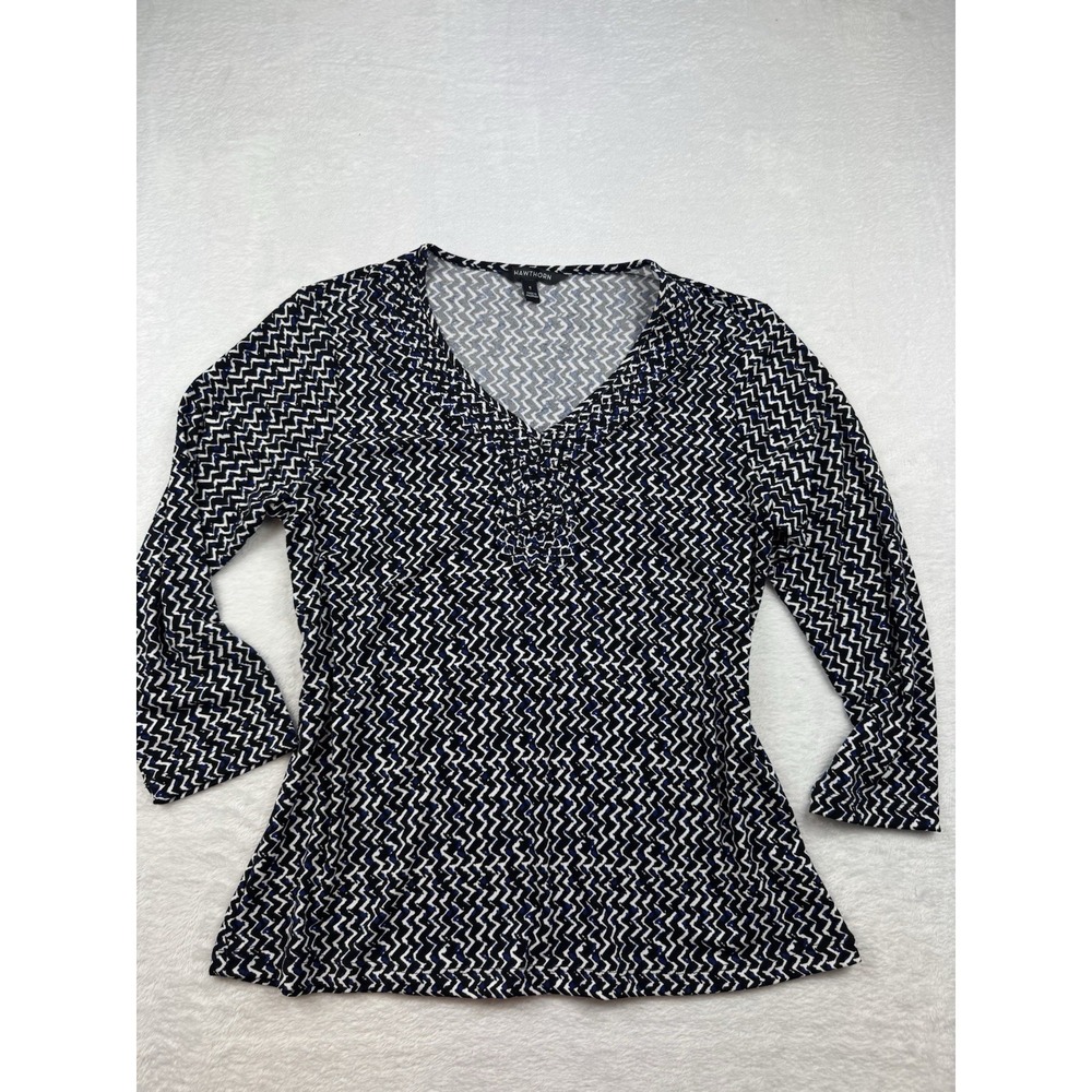 41Hawthorn Stitch Fix Size M Geometric 3/4 Sleeve Knit Top Stretch Career Casual
